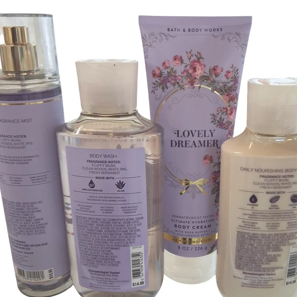 Bath & Body Works Women's Lovely Dreamer 4pcs Body Mist‎ Cream Wash Lotion Musk